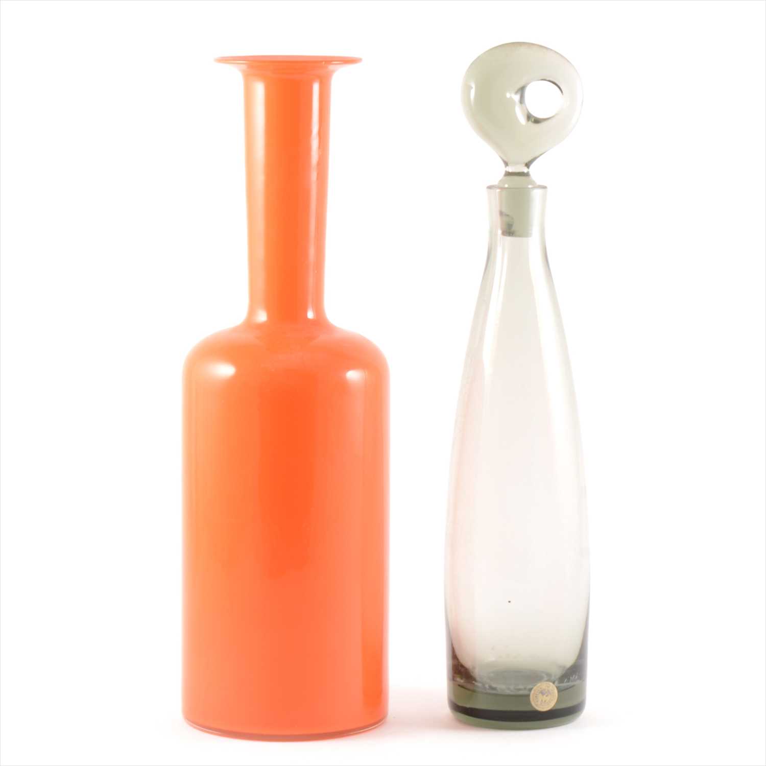 Lot 1 - An 'Aristokrat' tinted glass decanter, by Per Lutken for Holmegaard; and another bottle vase after a design by Otto Brauer