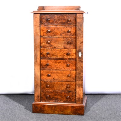 Lot 854 - Victorian figured walnut Wellington chest, of small size.