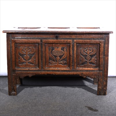 Lot 855 - Joined oak coffer, basically late 17th Century