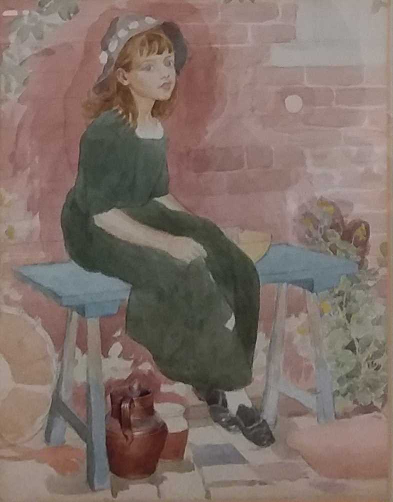 Lot 386 - Manner of Kate Greenaway, Girl on a bench
