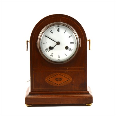 Lot 270 - An Edwardian inlaid mahogany mantel clock, ...