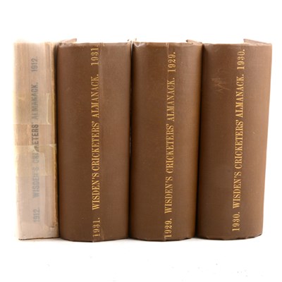 Lot 99 - Wisden Cricketers' Almanacks, 1912 paperback, 1929-31 rebound