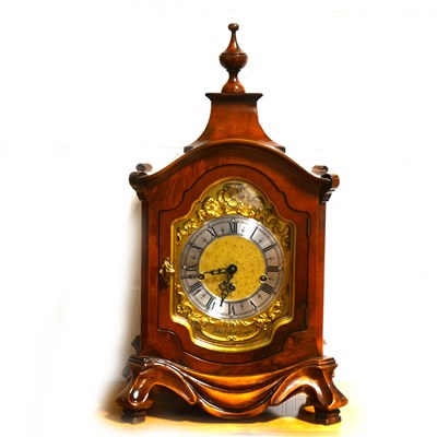 Lot 161 - Walnut and stained wood mantel clock, signed John Ellicott