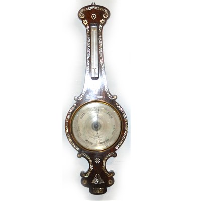 Lot 478 - Victorian rosewood and mother-of-pearl inlaid barometer, signed Captain Custanes