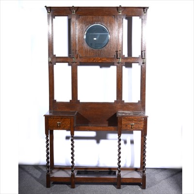 Lot 578 - An oak hall stand, moulded cornice, panelled...