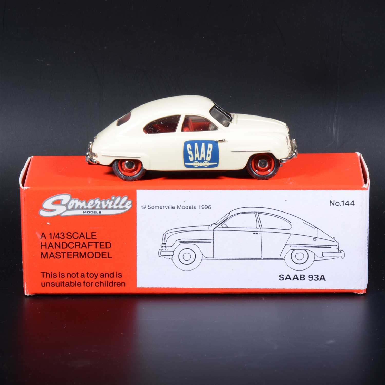 Lot 404 - Somerville 1:43 scale white metal model; a rare no.144 Saab 93A with 'Saab' transfers, boxed.
