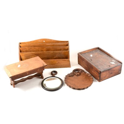 Lot 113 - A quantity of wooden boxes, stationery holders, bevel edge mirror and other wooden items.
