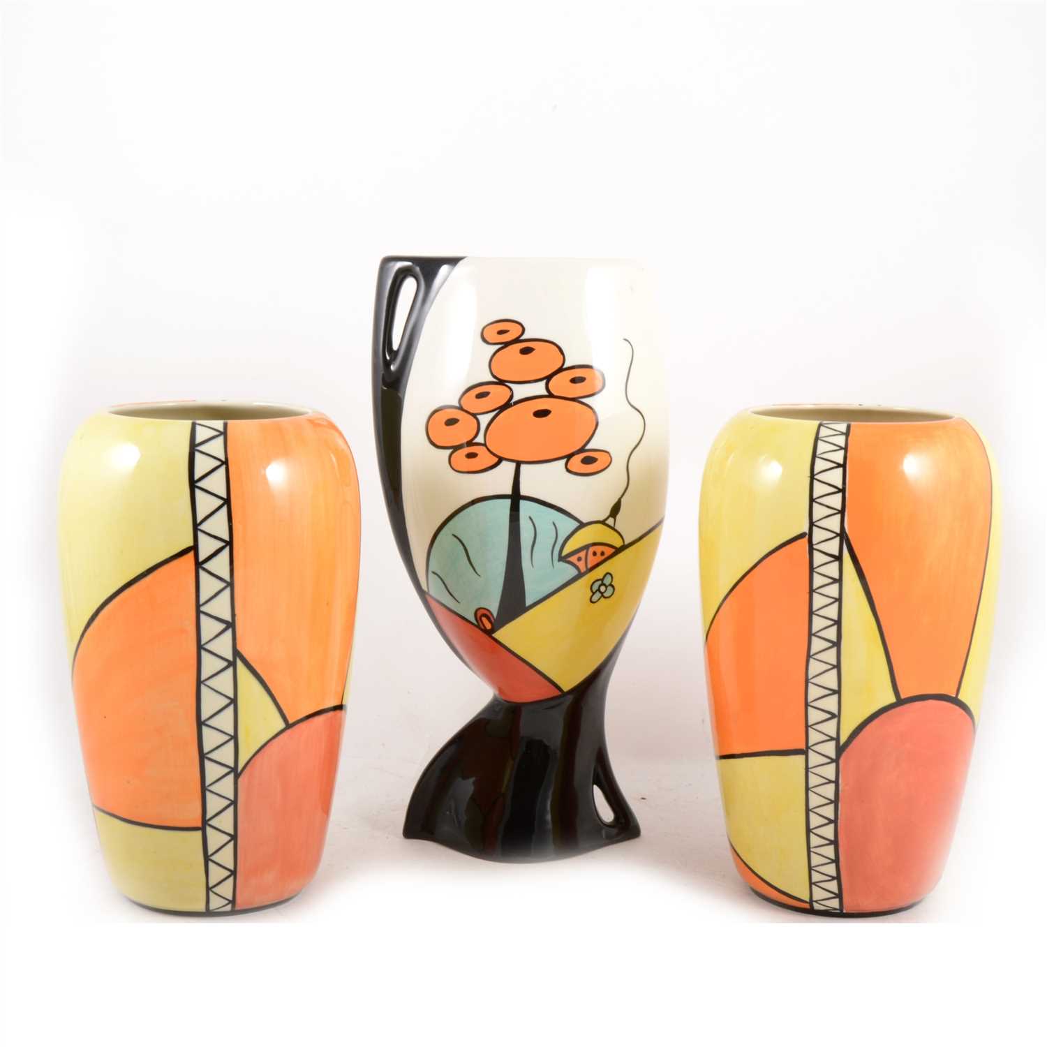 Lot 19 - Pair of Lorna Bailey 'Sunburst' vases, and another 'Poolfields'