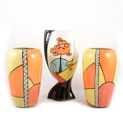 Lot 19 - Pair of Lorna Bailey 'Sunburst' vases, and another 'Poolfields'