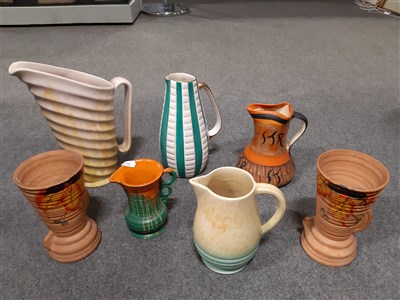 Lot 61 - Mixed quantity of mid-century retro vases and vessels, and decorative jugs.