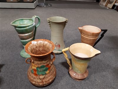 Lot 61 - Mixed quantity of mid-century retro vases and vessels, and decorative jugs.