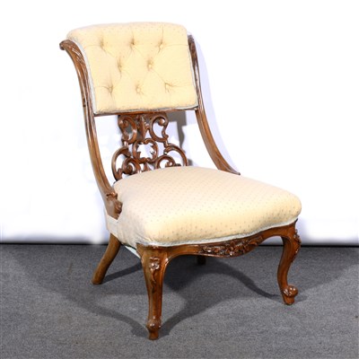 Lot 557 - Victorian walnut framed ladies chair, carved...