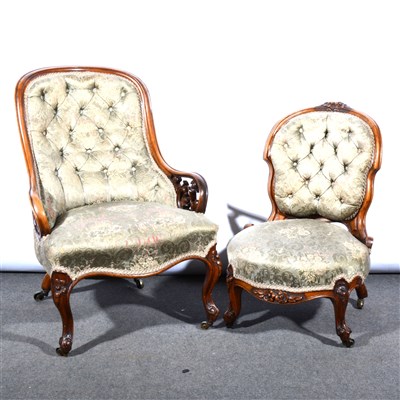 Lot 546 - Victorian walnut ladies chair, and a nursing chair