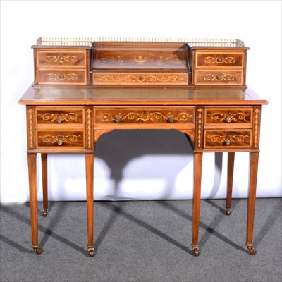 Lot 857 - Edwardian mahogany and marquetry desk,  in the manner of Maple & Co.