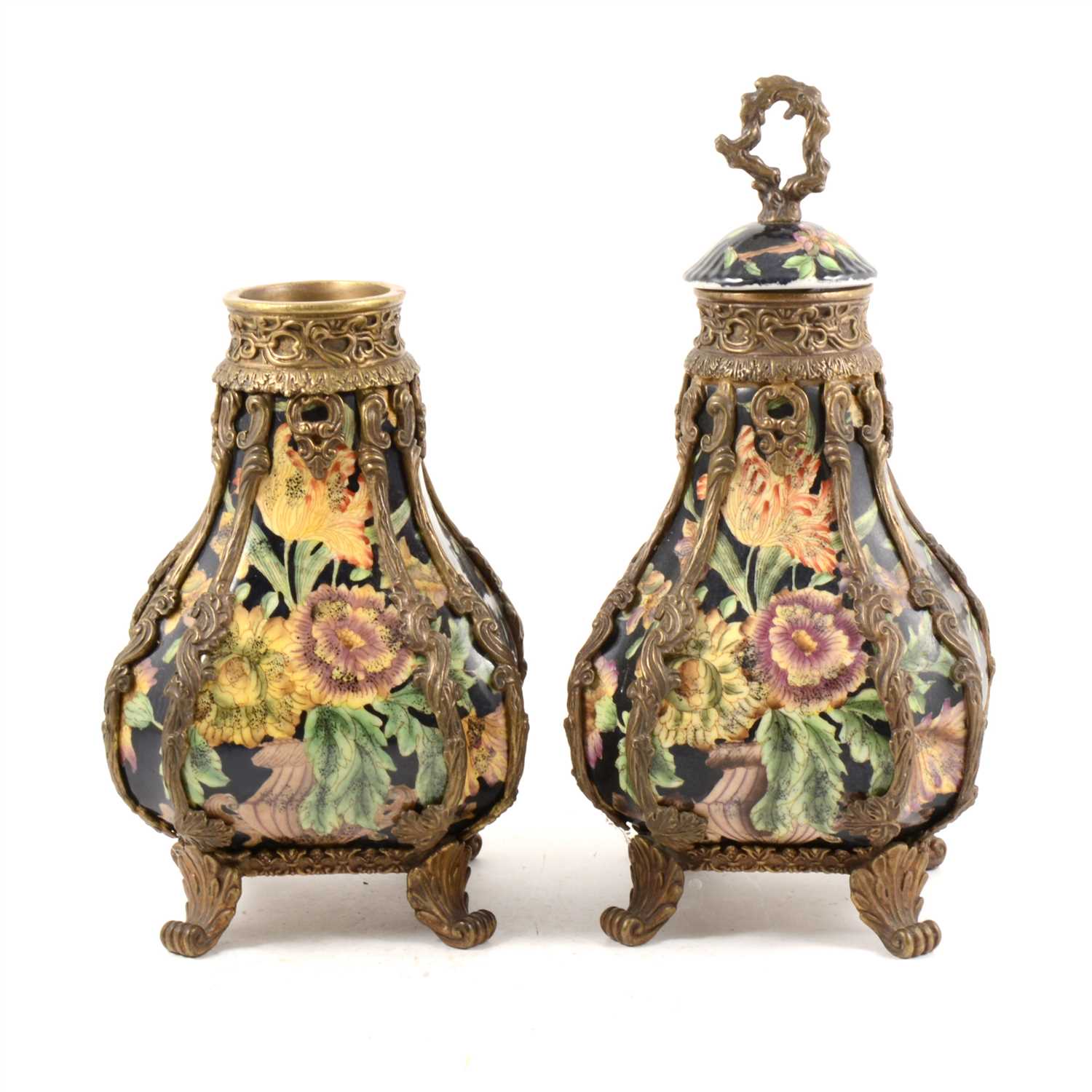 Lot 81 - A pair of metal mounted vases, in the French style, ...
