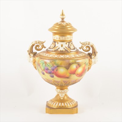 Lot 510 - Royal Worcester fruit painted pedestal vase, by John Smith