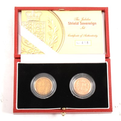 Lot 208 - Royal Mint UK Jubilee Shield Sovereign two coin set