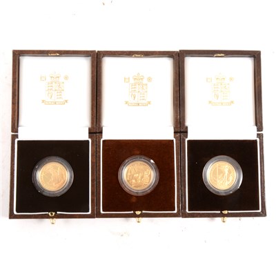 Lot 210 - Three Royal Mint UK Britannia gold proof £25 coins
