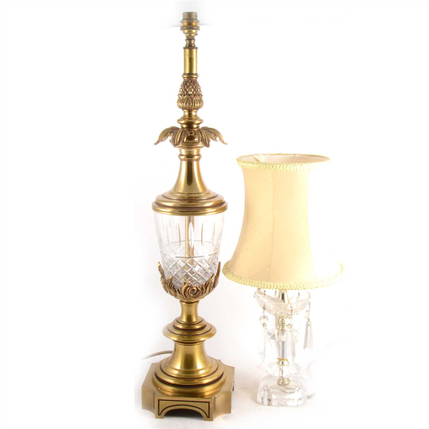 Lot 155 - A brass effect and glass bodied table lap, and another table lamp