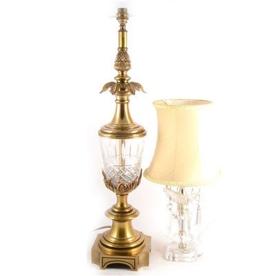 Lot 155 - A brass effect and glass bodied table lap, and another table lamp