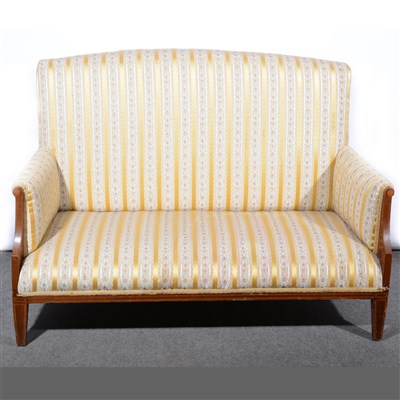 Lot 572 - An Edwardian mahogany sofa, Regency pattern upholstery, ...