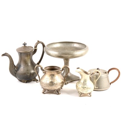 Lot 153 - Quantity of pewter and plated tea sets and table ware,  including a Tudric jug and tazza