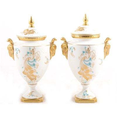 Lot 14 - Two pairs of Coalport 'Strange Orchid' pattern vases and covers.