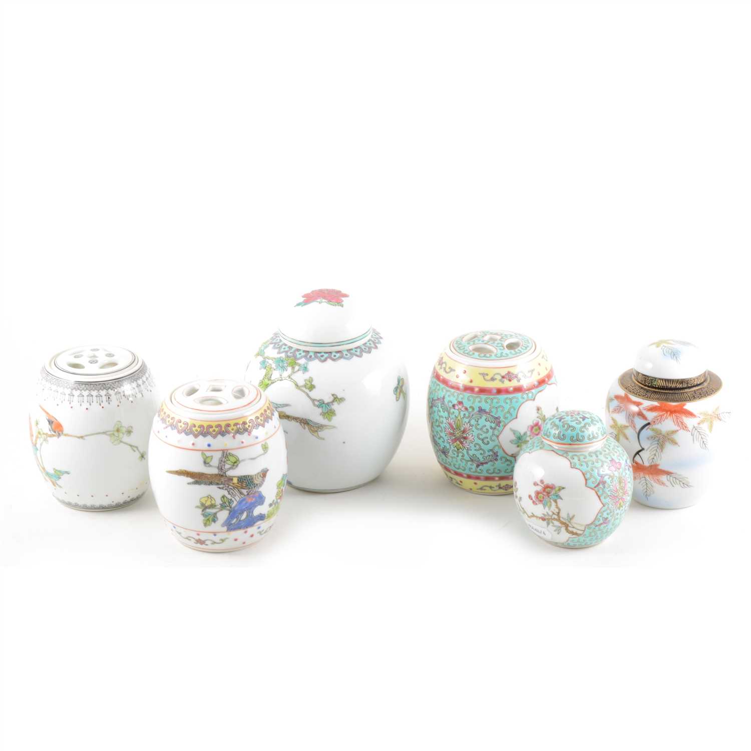 Lot 11 - A collection of ginger jars, an Imari plate and another chinoiserie plate.