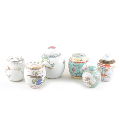 Lot 11 - A collection of ginger jars, an Imari plate and another chinoiserie plate.