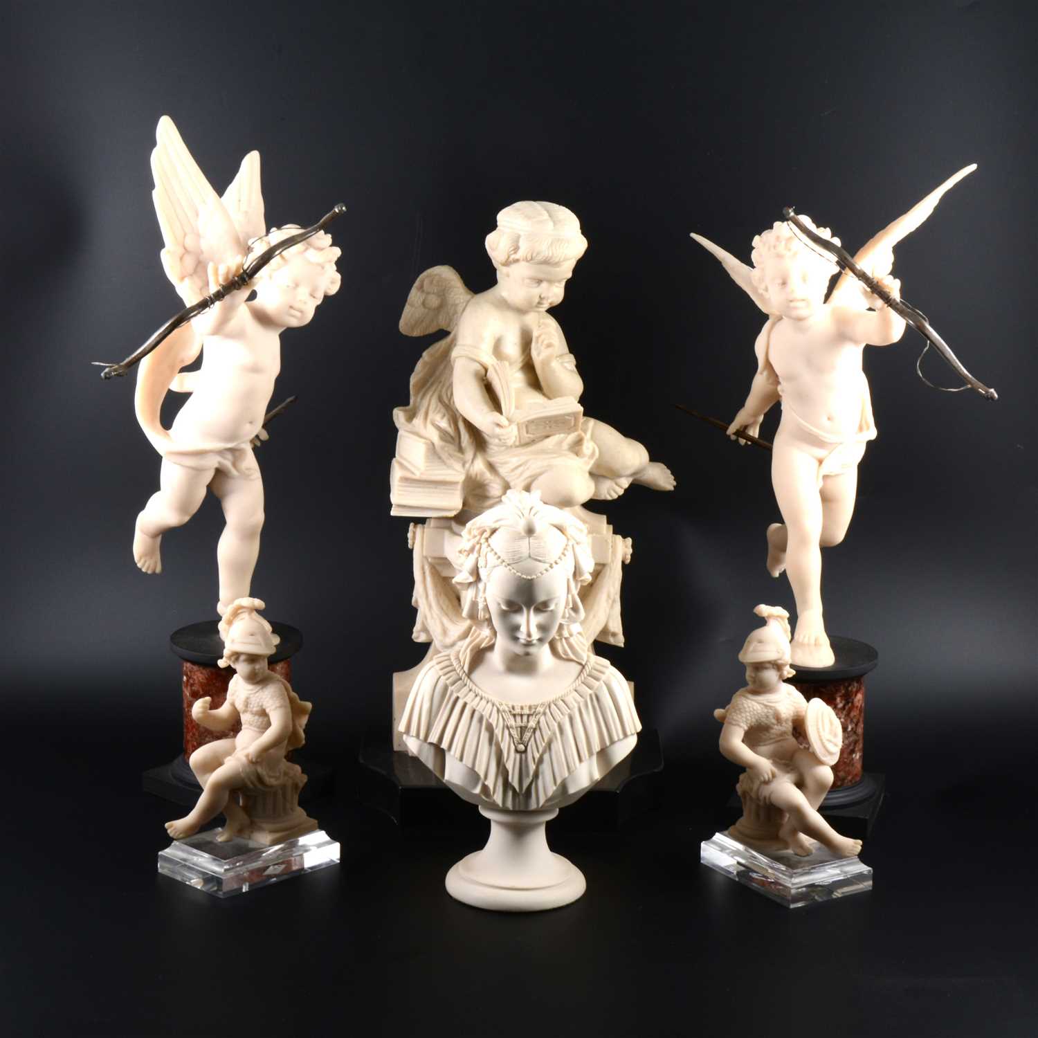 Lot 58 - A collection of composite Parian style sculptures and bookends