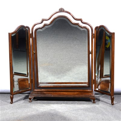 Lot 703 - Stained wood and figured walnut triptych toilet mirror