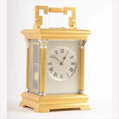 Lot 735 - A French gilt metal corniche-cased hour-repeating carriage clock