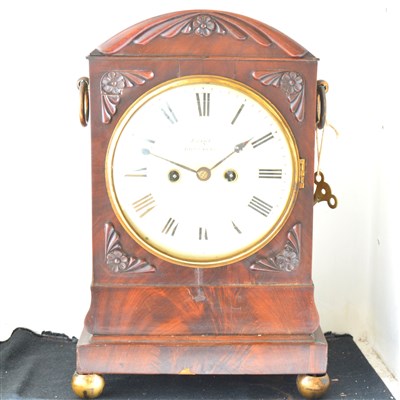 Lot 278 - William IV mahogany mantel clock, enamelled dial signed Bright, Doncaster, 45cm