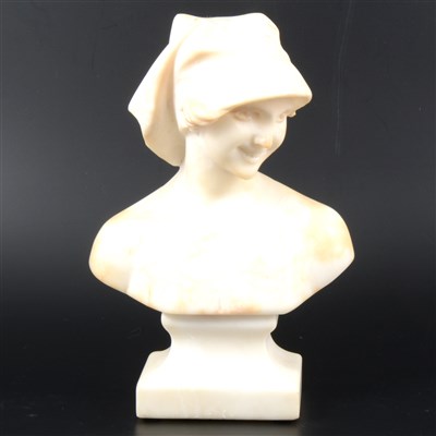 Lot 135 - Italian alabaster bust, a girl