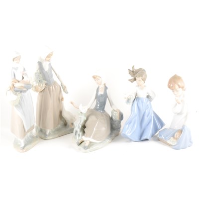 Lot 34 - Five Lladro and three Nao figures, mostly farmyard groups.
