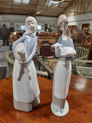 Lot 34 - Five Lladro and three Nao figures, mostly farmyard groups.