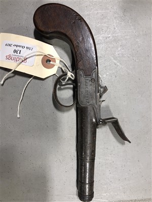 Lot 130 - 18th Century Cannon barrel flintlock pocket...