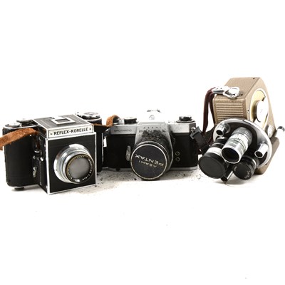 Lot 160 - A Reflex Korelle camera, cased, An Asahi...