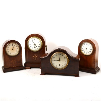 Lot 162 - Four Edwardian mahogany mantel clocks, (a.f).