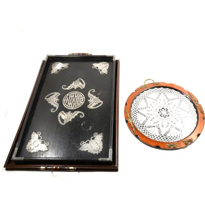 Lot 172 - A Chinese ebonised tray with pewter mounts and...