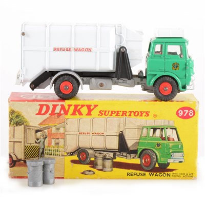 Lot 229 - Dinky Toys; no.978 Refuse wagon with tipping action die-cast model, with two dust bins, boxed.