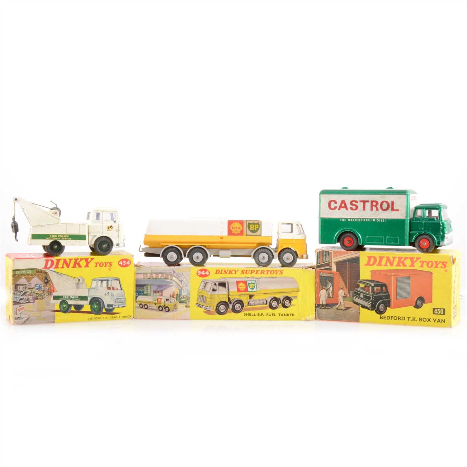 Lot 231 - Dinky Toys; no.434 Bedford TK crash truck, no.450 Bedford TK box van, no.944 Leyland Octopus, all boxed.