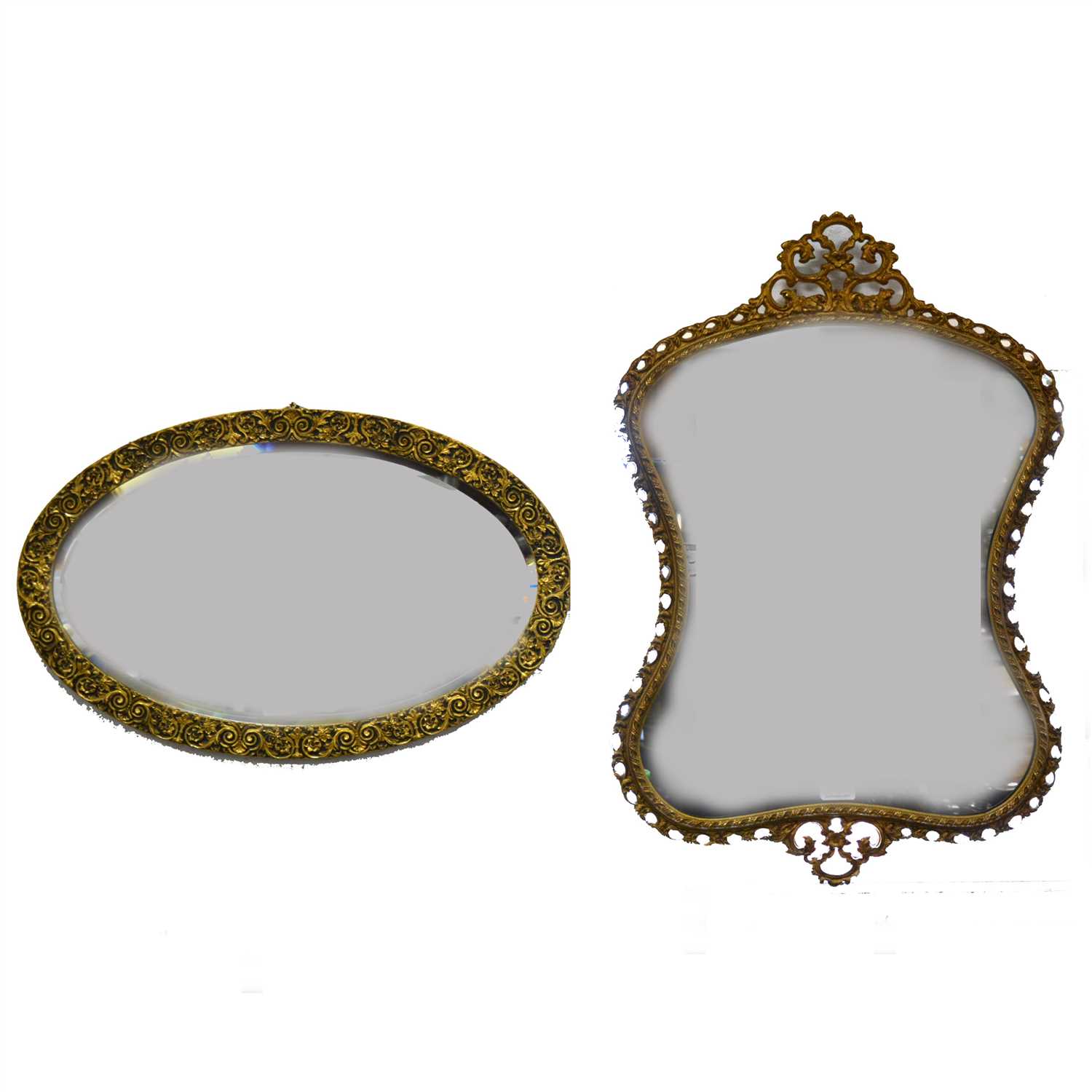 Lot 527 - A gilt composition cartouche-shape wall mirror, and an oval wall mirror.