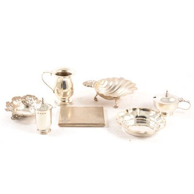 Lot 199B - Quantity of silver items, including scallop shell dish, miniature tankard, etc