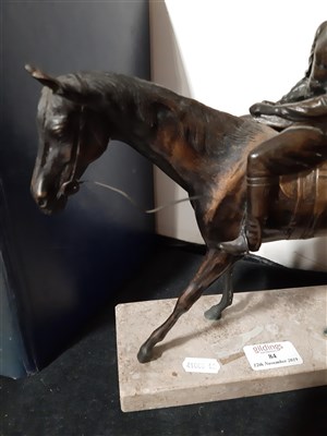 Lot 84 - A bronze group, Racehorse and Jockey, ...