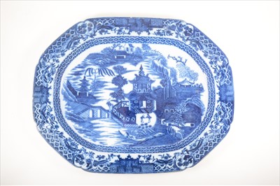 Lot 524 - Four transferware Ironstone meat plates, 'Two Figures' pattern., circa 1800