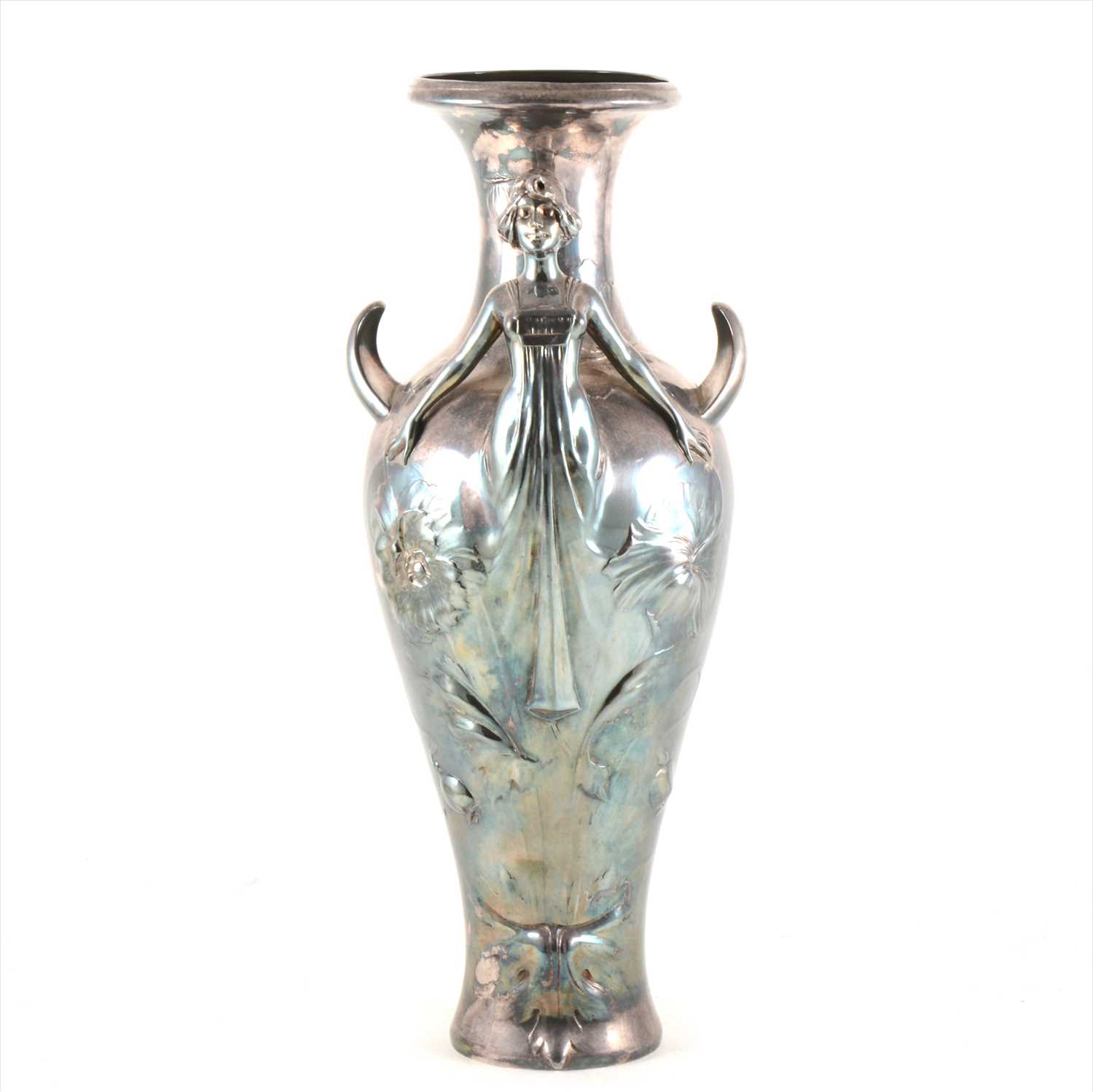 Lot 246 - A large Art Nouveau pewter figural vase, by Bitter & Gobbers Imperial Zinn.