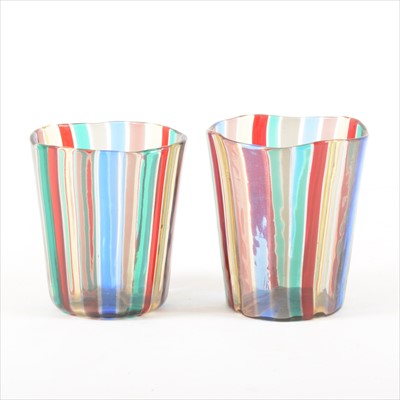 Lot 236A - Two Italian 'a canne' glass beakers, probably by Gio Ponti, Venini.