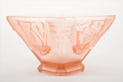 Lot 111 - An Art Deco moulded pink glass bowl, by Muller-Frères, circa 1930.