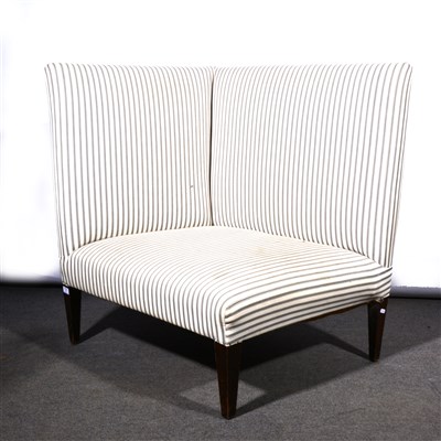 Lot 639 - An Edwardian corner seat, striped cotton upholstery, square tapering legs, width 86cm.